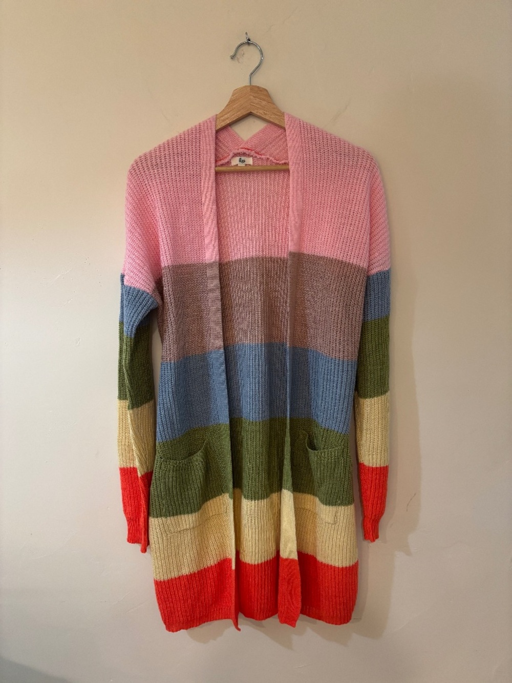 Pastel rainbow stripe long sweater cardigan by Egs